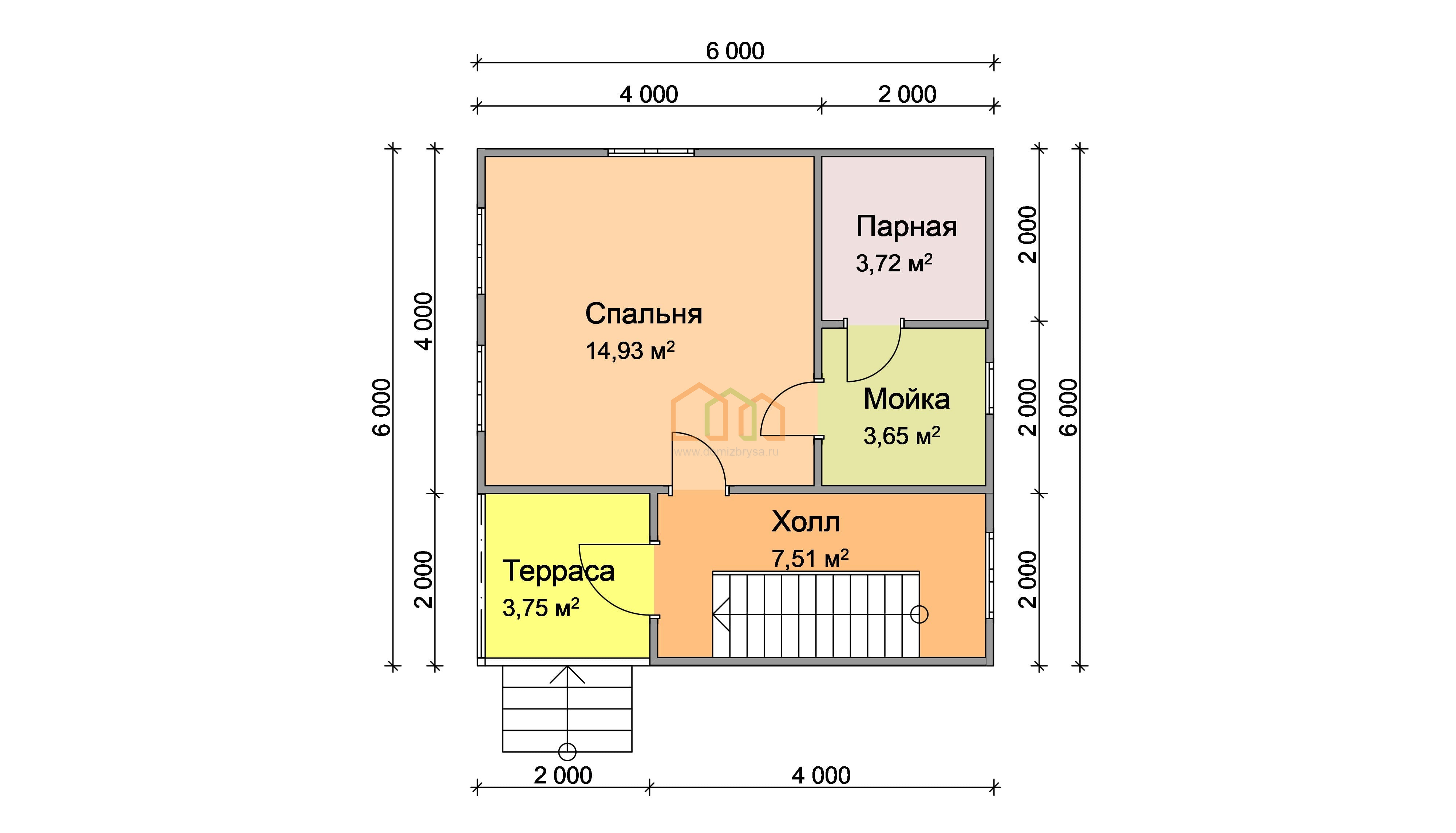 Каркасная баня с мансардой Венера-4 (К) 6x6 Площадь: 63 м² с террасой под  ключ в Россоши